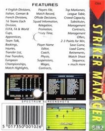 Box back cover for Striker Manager on the Commodore 64.