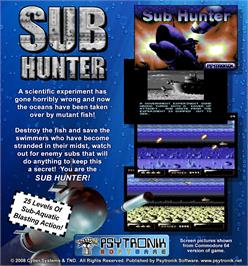 Box back cover for Sub Hunter (Psytronik) on the Commodore 64.
