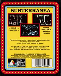 Box back cover for Subterranea on the Commodore 64.