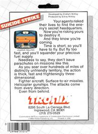 Box back cover for Suicide Strike on the Commodore 64.