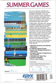 Box back cover for Summer Games on the Commodore 64.