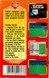 Box back cover for Super League on the Commodore 64.