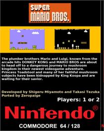 Box back cover for Super Mario Bros (1988) on the Commodore 64.