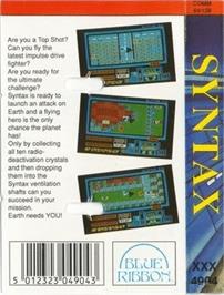 Box back cover for Syntax on the Commodore 64.