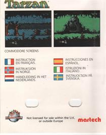 Box back cover for Tarzan on the Commodore 64.