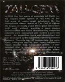 Box back cover for Tau Ceti on the Commodore 64.