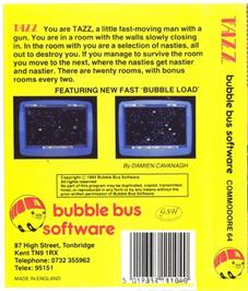 Box back cover for Tazz on the Commodore 64.