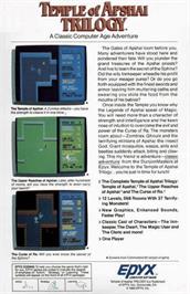 Box back cover for Temple of Apshai Trilogy on the Commodore 64.