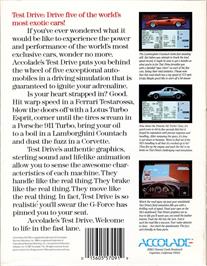 Box back cover for Test Drive on the Commodore 64.