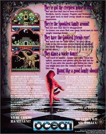 Box back cover for The Addams Family on the Commodore 64.