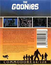 Box back cover for The Goonies on the Commodore 64.