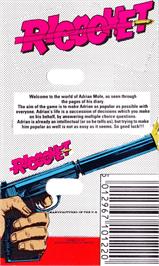 Box back cover for The Growing Pains of Adrian Mole on the Commodore 64.