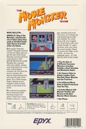 Box back cover for The Movie Monster Game on the Commodore 64.