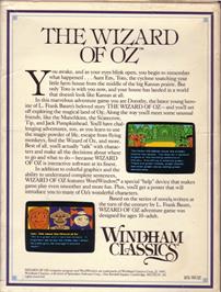 Box back cover for The Wizard of Oz on the Commodore 64.