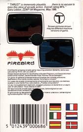 Box back cover for Thrust on the Commodore 64.