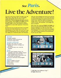 Box back cover for Ticket To Paris on the Commodore 64.