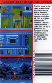 Box back cover for Tintin on the Moon on the Commodore 64.