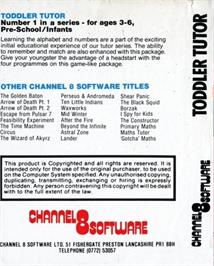 Box back cover for Toddler Tutor on the Commodore 64.