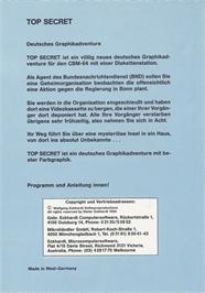 Box back cover for Top Secret (Gebr. Eckhardt Computersoftware) on the Commodore 64.