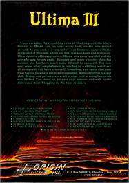 Box back cover for Ultima 3 - Exodus on the Commodore 64.