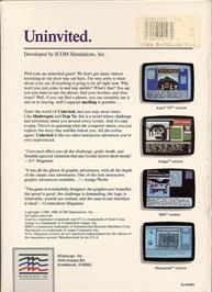 Box back cover for Uninvited on the Commodore 64.