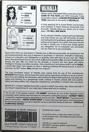 Box back cover for Valhalla on the Commodore 64.
