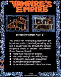 Box back cover for Vampire's Empire on the Commodore 64.