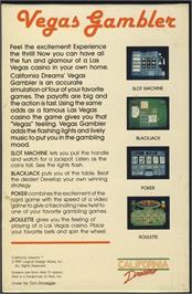 Box back cover for Vegas Gambler on the Commodore 64.