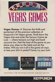 Box back cover for Vegas Games on the Commodore 64.