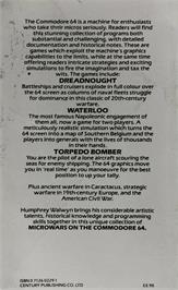 Box back cover for Waterloo on the Commodore 64.