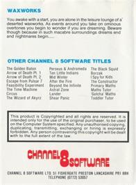 Box back cover for Waxworks on the Commodore 64.