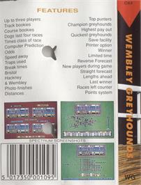 Box back cover for Wembley Greyhounds on the Commodore 64.
