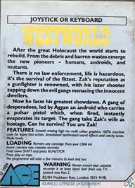 Box back cover for West World on the Commodore 64.