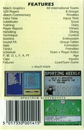 Box back cover for World Cup on the Commodore 64.