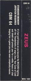 Box back cover for Zeus on the Commodore 64.