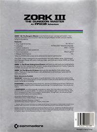 Box back cover for Zork 3 - The Dungeon Master on the Commodore 64.