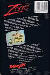 Box back cover for Zorro on the Commodore 64.