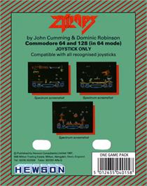 Box back cover for Zynaps on the Commodore 64.