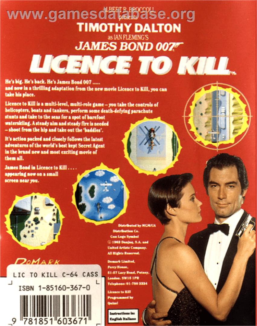 007: Licence to Kill - Commodore 64 - Artwork - Box Back