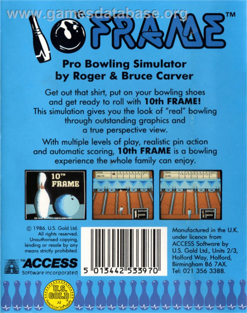 10th Frame - Commodore 64 - Artwork - Box Back