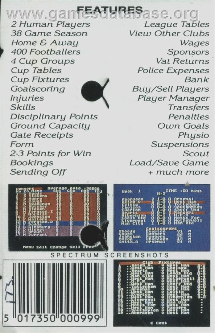 2 Player Soccer Squad - Commodore 64 - Artwork - Box Back
