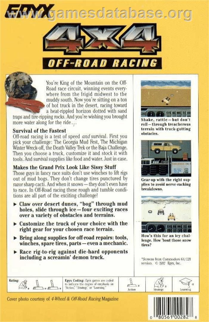 4x4 Off-Road Racing - Commodore 64 - Artwork - Box Back