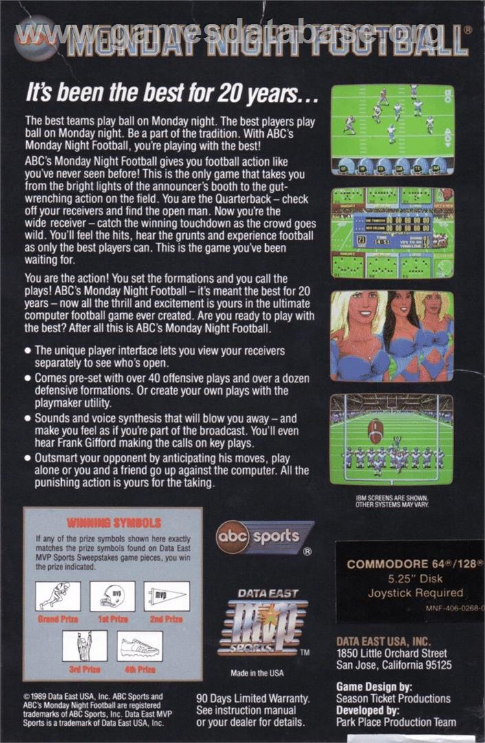 ABC Monday Night Football - Commodore 64 - Artwork - Box Back