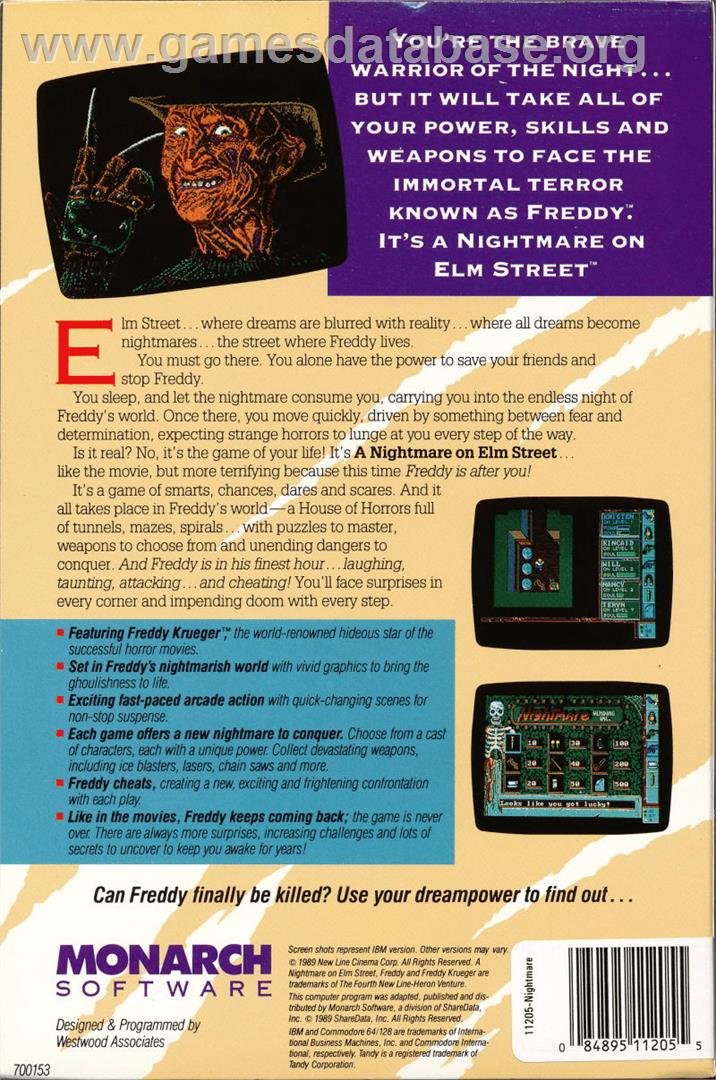 A Nightmare on Elm Street - Commodore 64 - Artwork - Box Back