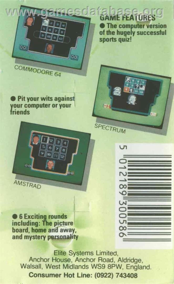 A Question of Sport - Commodore 64 - Artwork - Box Back
