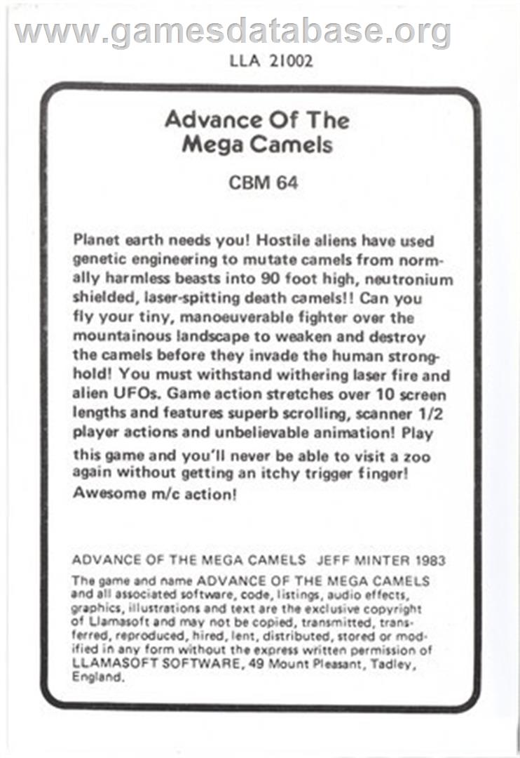 Advance of the Mega Camels - Commodore 64 - Artwork - Box Back