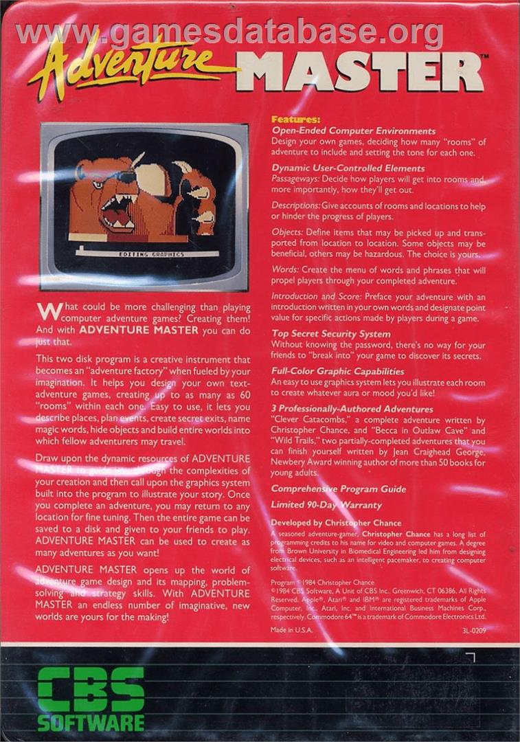 Adventure Master - Commodore 64 - Artwork - Box Back