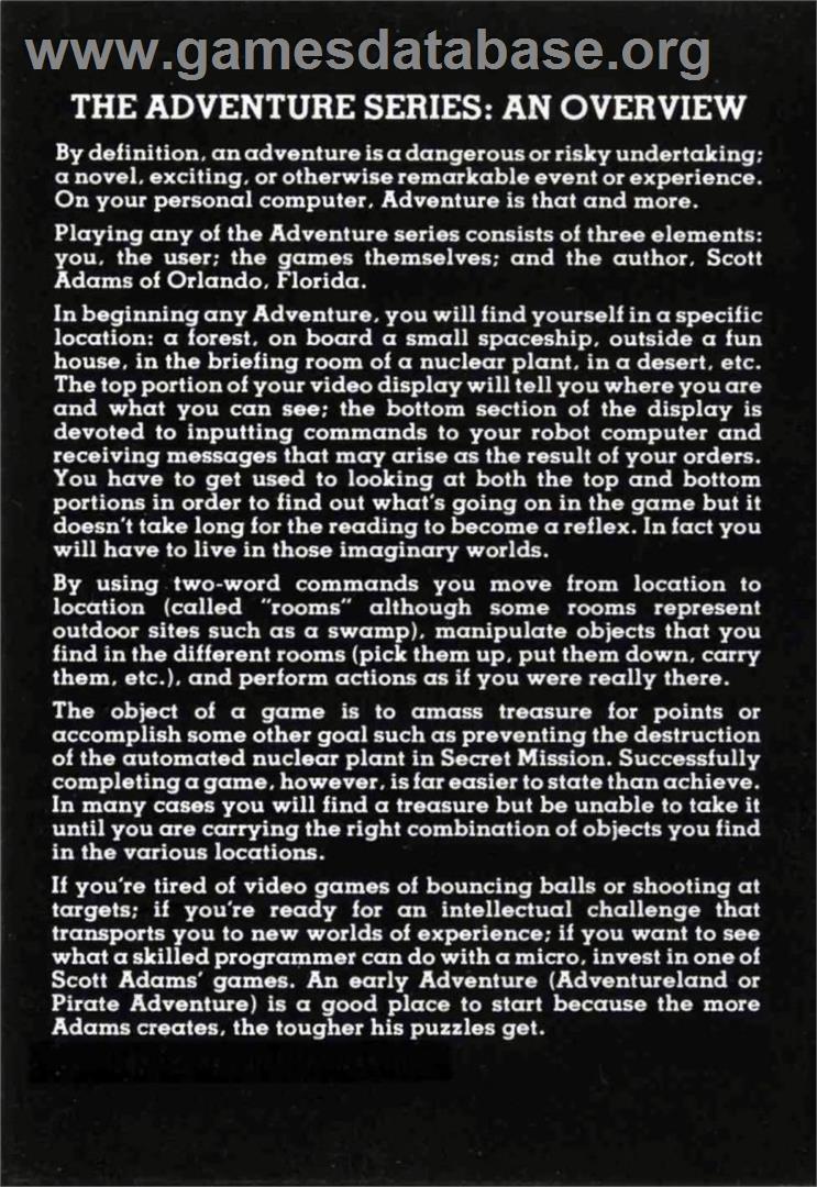 Adventureland - Commodore 64 - Artwork - Box Back