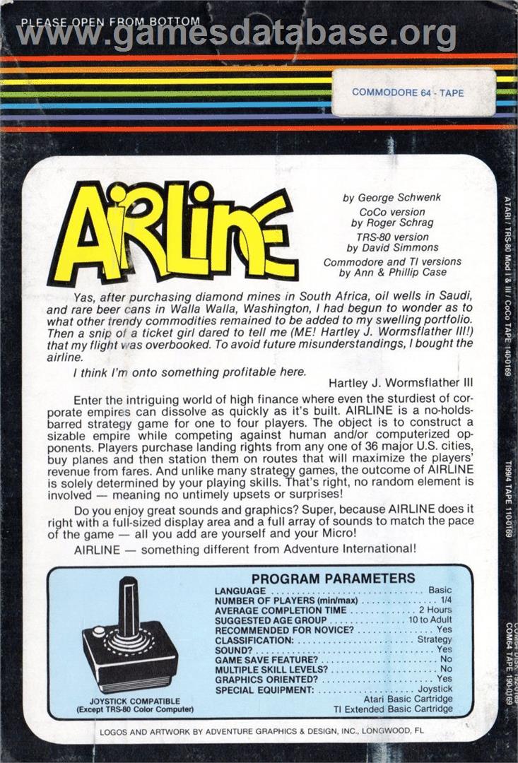Airline - Commodore 64 - Artwork - Box Back
