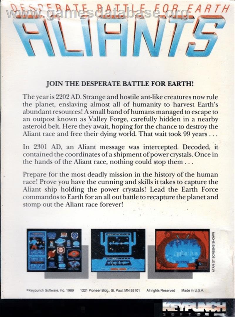 Aliants - The Desperate Battle For Earth - Commodore 64 - Artwork - Box Back